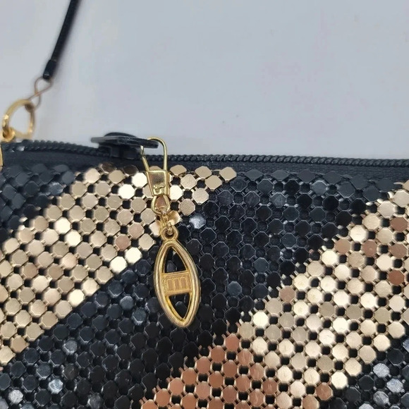 Vintage Beadlite Metal Mesh Chain Shoulder Bag Purse Black Gold Modern Small - Picture 9 of 10
